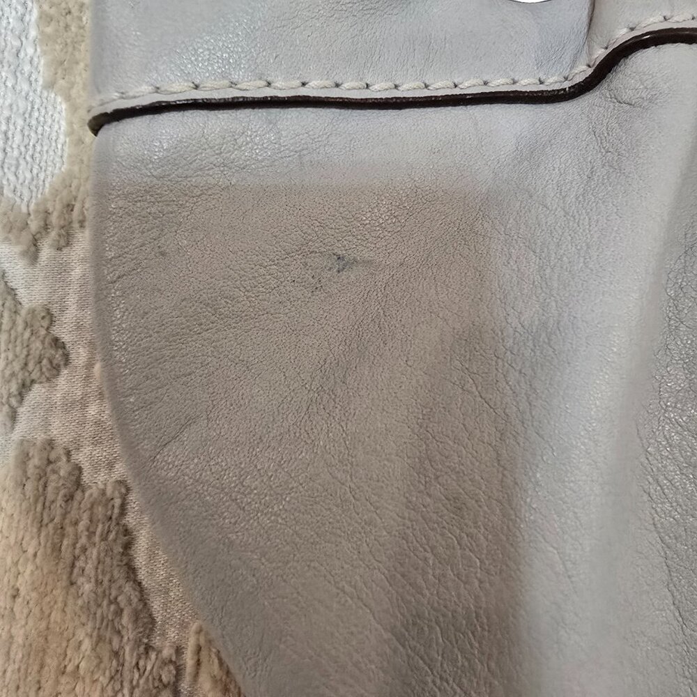 Tignanello Gray Leather Tote Bucket Bag With Striped Interior Double Handles - Picture 9 of 13